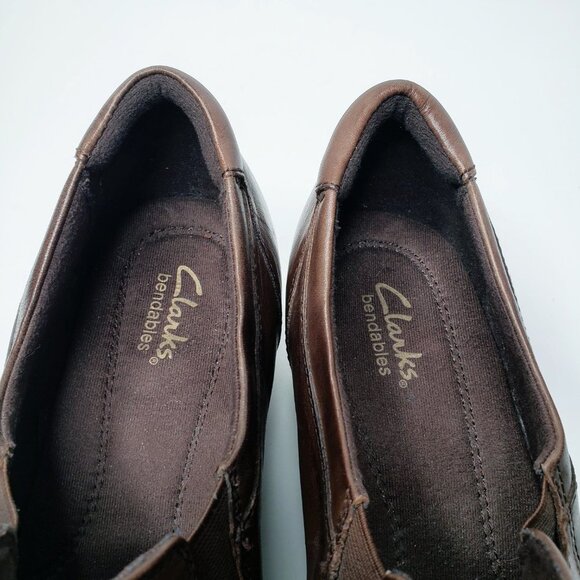 Clarks Bendables Brown Leather Heeled Loafers 10M - Picture 11 of 11